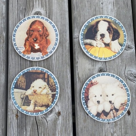 NATURESTONE Coasters Absorbent (Set of 4) Puppies - Picture 2 of 8
